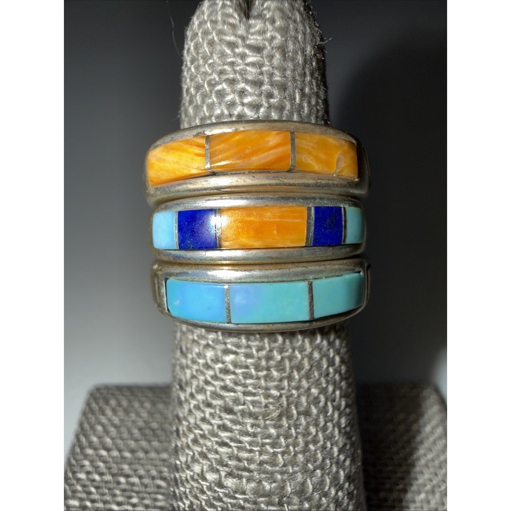 VTG Carolyn Pollack Sterling Multigem Inlay Stack Ring Set 3 Sz 4.75 (read) 10gr